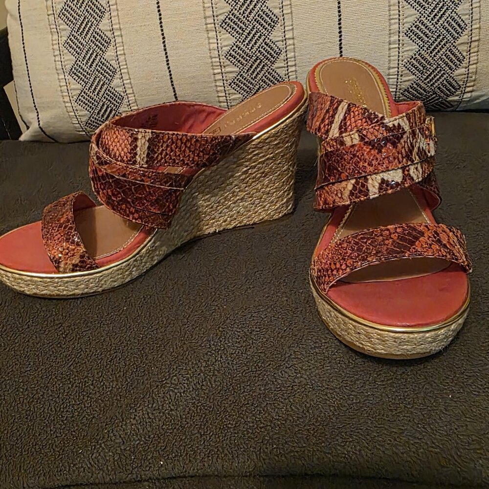 Women Sperry Top Slider Wedge Heel Sandals with Snakeskin leather
